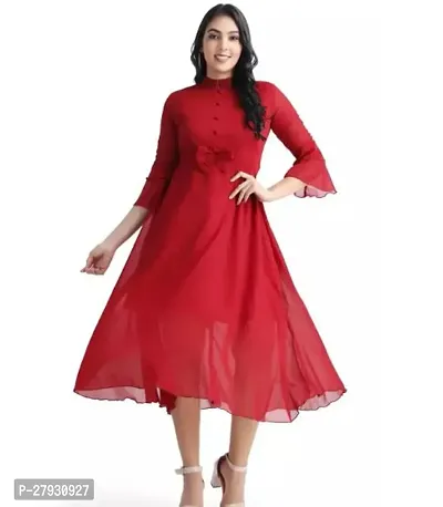 Stylish Red Georgette Solid Dress For Women
