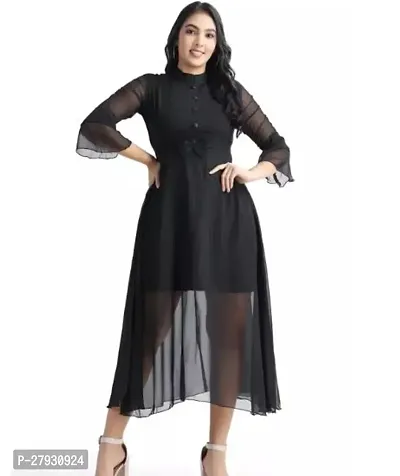 Stylish Black Georgette Solid Dress For Women