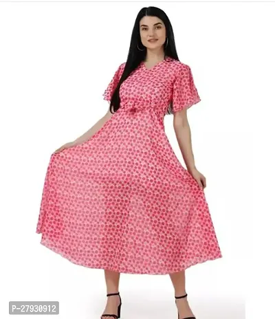 Stylish Pink Georgette Printed Dress For Women
