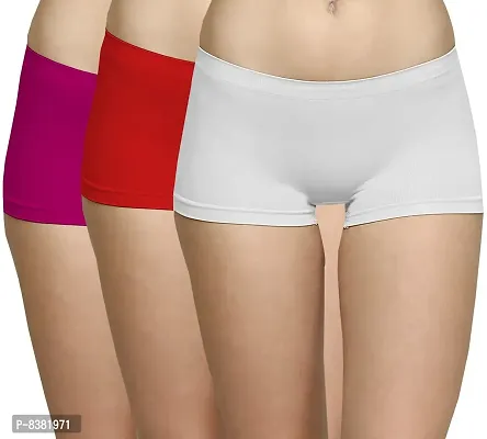 ShopOlica Womens Seamless Underwear Boyshort Ladies Panties Spandex Panty Workout Boxer Briefs - Free Size, Fits 28 to 34,White-Red-Pink
