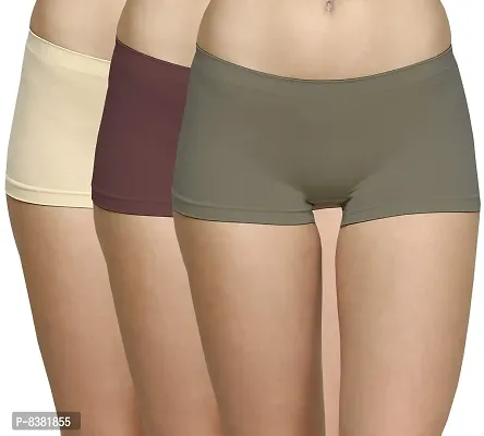 ShopOlica Womens Seamless Underwear Boyshort Ladies Panties Spandex Panty Workout Boxer Briefs - Free Size, Fits 28 to 34,Grey-Brown-Skin