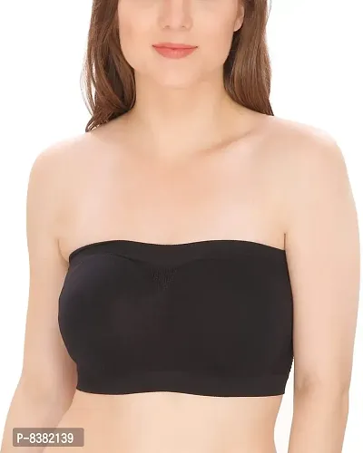 ShopOlica Women's Nylon  Spandex Non Padded Non-Wired Bandeau Bra (Bra_Black-NavyBlue_Black  Navy Blue_Free Size)-thumb2