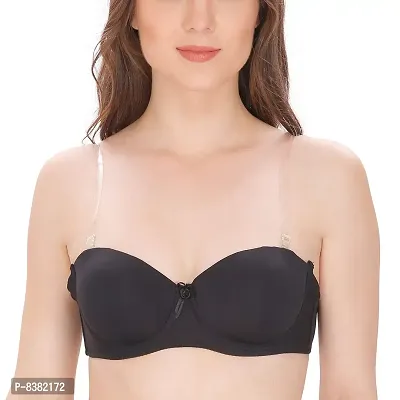 ShopOlica Women's Straplessback Underwire Demi Cup Padded Bra with Transparent Back Straps Black-thumb0