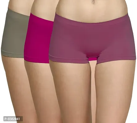 ShopOlica Womens Seamless Underwear Boyshort Ladies Panties Spandex Panty Workout Boxer Briefs - Free Size, Fits 28 to 34,Purple-Pink-Grey