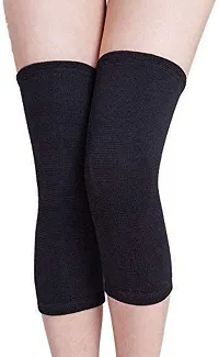 ShopOlica Women & Men Woolen Leg Warmer Knee Cap Winter Fur Long Warmers Over Knee High Footless Socks - ( Black & Skin)-thumb1