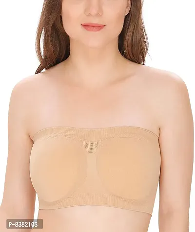 ShopOlica Women's Nylon  Spandex Non Padded Non-Wired Bandeau Bra (Padded_strapless_bra_White  Beige_Free size)-thumb4