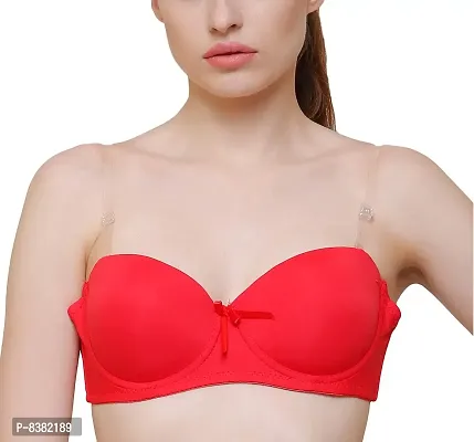 ShopOlica Women's Silicone Lightly Padded with Removable Pads Wired Push-Up Bra (Transparent-bra-Red-B-36_Red_36)-thumb0