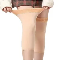 ShopOlica Women & Men Woolen Leg Warmer Knee Cap Winter Fur Long Warmers Over Knee High Footless Socks - ( Black & Skin)-thumb2