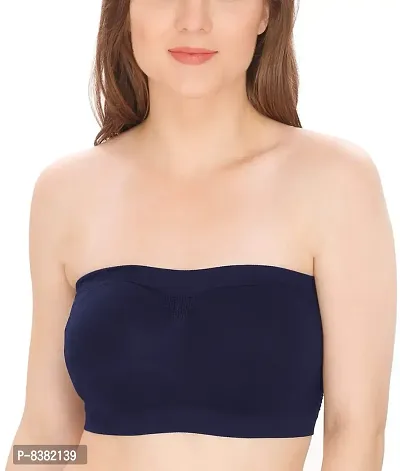 ShopOlica Women's Nylon  Spandex Non Padded Non-Wired Bandeau Bra (Bra_Black-NavyBlue_Black  Navy Blue_Free Size)-thumb4