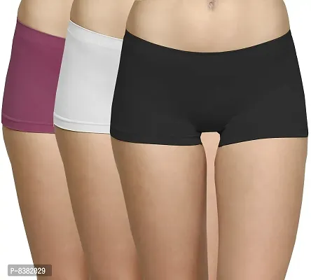 ShopOlica Womens Seamless Underwear Boyshort Ladies Panties Spandex Panty Workout Boxer Briefs - Free Size, Fits 28 to 34,Black-White-Purple