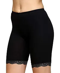 ShopOlica Women's Cycling Shorts Tights Shorties 4 Way Stretch Cotton Spandex High Waist Innerwear Shorts with Lace - (Medium, Black)-thumb2
