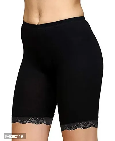 ShopOlica Women's Cycling Shorts Tights Shorties 4 Way Stretch Cotton Spandex High Waist Innerwear Shorts with Lace - (Medium, Black)-thumb3
