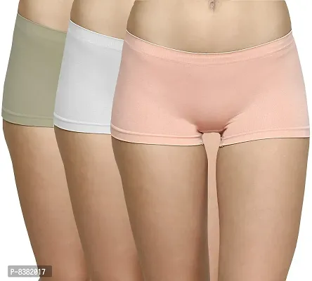 ShopOlica Womens Seamless Underwear Boyshort Ladies Panties Spandex Panty Workout Boxer Briefs - Free Size, Fits 28 to 34,BabyPink-White-LightGrey-thumb0