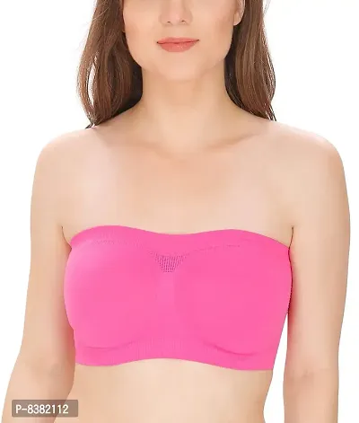 ShopOlica Women's Nylon  Spandex Non Padded Non-Wired Bandeau Bra (Bra_Black-pink_Black  Pink_Free size)-thumb4