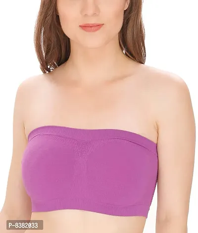 ShopOlica Women's Nylon  Spandex Non Padded Non-Wired Bandeau Bra (Bra_black-purple_Black  Purple_Free size)-thumb4