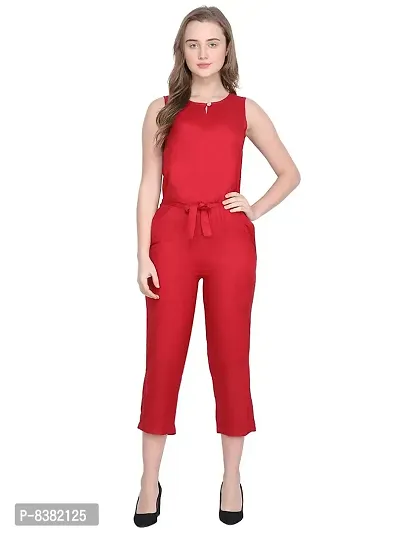 ShopOlica Women's Stylish Jumpsuit Slim Fit Sleeveless Dress with Waist Drawstring Belt-thumb0