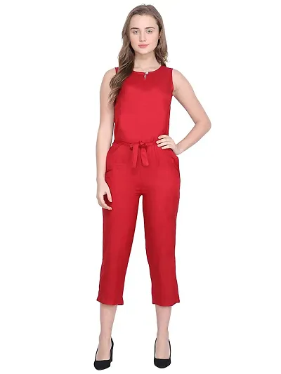 ShopOlica Women's Stylish Jumpsuit Slim Fit Sleeveless Dress with Waist Drawstring Belt