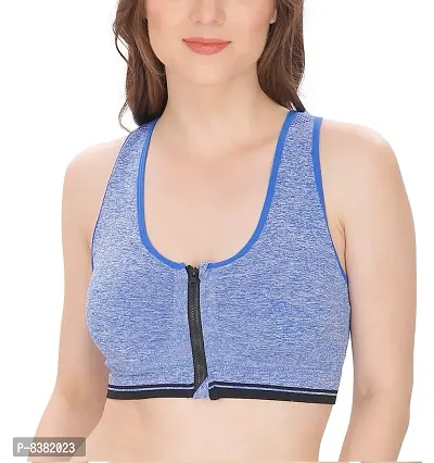 ShopOlica Women Front Zipper Padded Sports Bra Blue