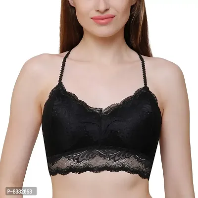 ShopOlica Women's Poly Cotton  Elastane Lightly Padded, With Removable Pads Wired Bralette Bra (Black_FreeSize_B_Black_Free Size)