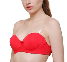 ShopOlica Women's Silicone Lightly Padded with Removable Pads Wired Push-Up Bra (Transparent-bra-Red-B-36_Red_36)-thumb2