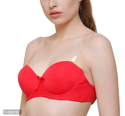 ShopOlica Women's Silicone Lightly Padded with Removable Pads Wired Push-Up Bra (Transparent-bra-Red-B-36_Red_36)-thumb3