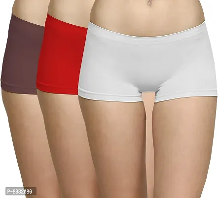 ShopOlica Womens Seamless Underwear Boyshort Ladies Panties Spandex Panty Workout Boxer Briefs - Free Size, Fits 28 to 34,White-Red-Brown