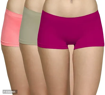 ShopOlica Womens Seamless Underwear Boyshort Ladies Panties Spandex Panty Workout Boxer Briefs - Free Size, Fits 28 to 34,Pink-LightGrey-Carrot