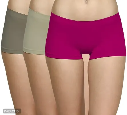 ShopOlica Womens Seamless Underwear Boyshort Ladies Panties Spandex Panty Workout Boxer Briefs - Free Size, Fits 28 to 34,Pink-LightGrey-Grey