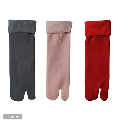 ShopOlica Warm Winter Fleece Hot Thermal Thumb/Toe Socks For Men and Women - (Grey, BabyPink, Red, Free Size Fits All)