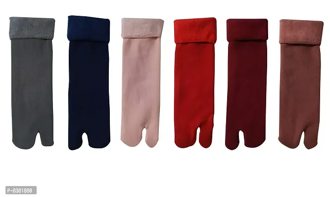 ShopOlica Warm Winter Fleece Hot Thermal Thumb/Toe Socks For Men and Women - (Pack of 6, Free Size Fits All)