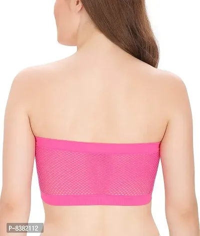 ShopOlica Women's Nylon  Spandex Non Padded Non-Wired Bandeau Bra (Bra_Black-pink_Black  Pink_Free size)-thumb5