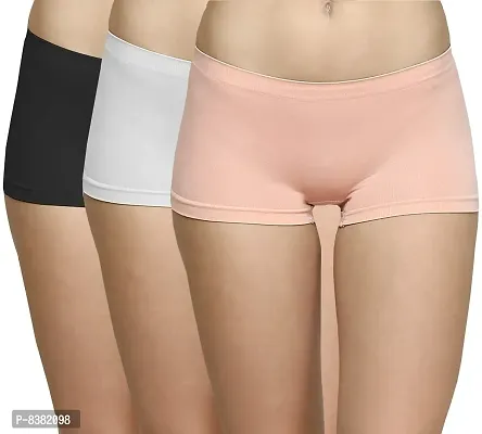 ShopOlica Womens Seamless Underwear Boyshort Ladies Panties Spandex Panty Workout Boxer Briefs - Free Size, Fits 28 to 34,BabyPink-White-Black