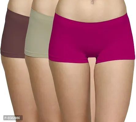 ShopOlica Womens Seamless Underwear Boyshort Ladies Panties Spandex Panty Workout Boxer Briefs - Free Size, Fits 28 to 34,Pink-LightGrey-Brown