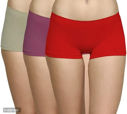 ShopOlica Womens Seamless Underwear Boyshort Ladies Panties Spandex Panty Workout Boxer Briefs - Free Size, Fits 28 to 34,Red-Purple-LightGrey
