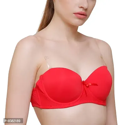 ShopOlica Women's Silicone Lightly Padded with Removable Pads Wired Push-Up Bra (Transparent-bra-Red-B-36_Red_36)-thumb4