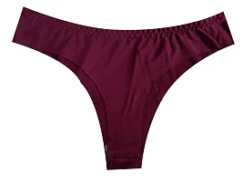 ShopOlica Women's Nylon Blend Thongs (Pack of 3) (Thong-Seamless-Panty-1315_Skin, Pink, Wine_One Size)-thumb1