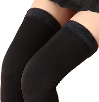 ShopOlica Women & Men Woolen Leg Warmer Knee Cap Winter Fur Long Warmers Over Knee High Footless Socks - ( Black & Skin)-thumb4