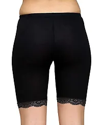 ShopOlica Women's Cycling Shorts Tights Shorties 4 Way Stretch Cotton Spandex High Waist Innerwear Shorts with Lace - (Medium, Black)-thumb1
