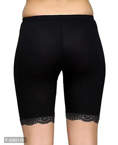 ShopOlica Women's Cycling Shorts Tights Shorties 4 Way Stretch Cotton Spandex High Waist Innerwear Shorts with Lace - (Medium, Black)-thumb2