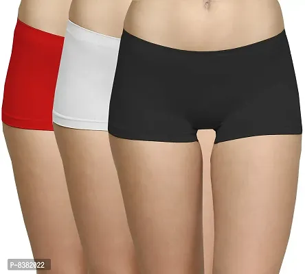 ShopOlica Womens Seamless Underwear Boyshort Ladies Panties Spandex Panty Workout Boxer Briefs - Free Size, Fits 28 to 34,Black-White-Red