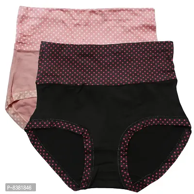 ShopOlica Women's Cotton  Spandex Briefs (TC_Dotted_Black-BabyPink-P2_Black  BabyPink_Free Size)