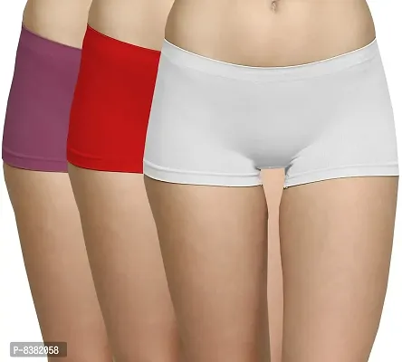 ShopOlica Womens Seamless Underwear Boyshort Ladies Panties Spandex Panty Workout Boxer Briefs - Free Size, Fits 28 to 34,White-Red-Purple-thumb0