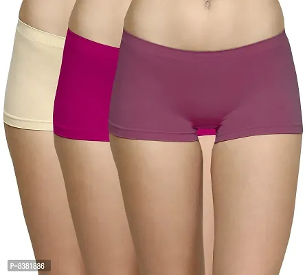 ShopOlica Womens Seamless Underwear Boyshort Ladies Panties Spandex Panty Workout Boxer Briefs - Free Size, Fits 28 to 34,Purple-Pink-Skin