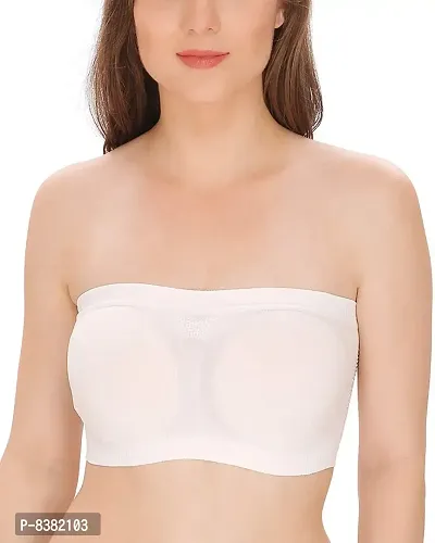 ShopOlica Women's Nylon  Spandex Non Padded Non-Wired Bandeau Bra (Padded_strapless_bra_White  Beige_Free size)-thumb2