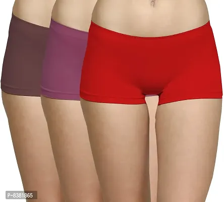 ShopOlica Womens Seamless Underwear Boyshort Ladies Panties Spandex Panty Workout Boxer Briefs - Free Size, Fits 28 to 34,Red-Purple-Brown