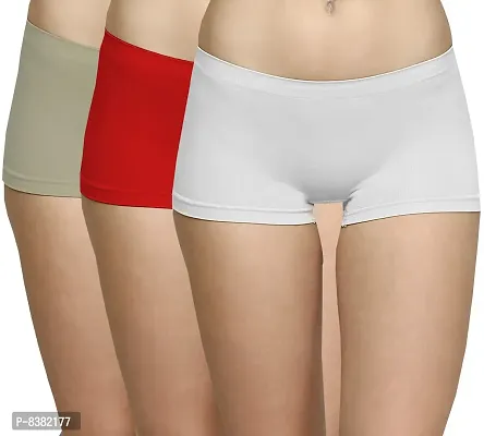 ShopOlica Womens Seamless Underwear Boyshort Ladies Panties Spandex Panty Workout Boxer Briefs - Free Size, Fits 28 to 34,White-Red-Grey-thumb0