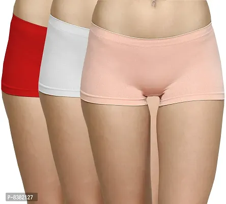 ShopOlica Womens Seamless Underwear Boyshort Ladies Panties Spandex Panty Workout Boxer Briefs - Free Size, Fits 28 to 34,BabyPink-White-Red