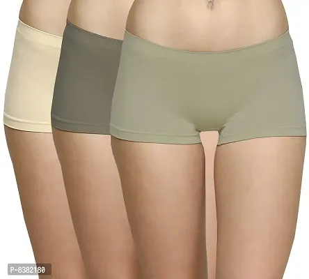 ShopOlica Womens Seamless Underwear Boyshort Ladies Panties Spandex Panty Workout Boxer Briefs - Free Size, Fits 28 to 34,LightGrey-Grey-Skin