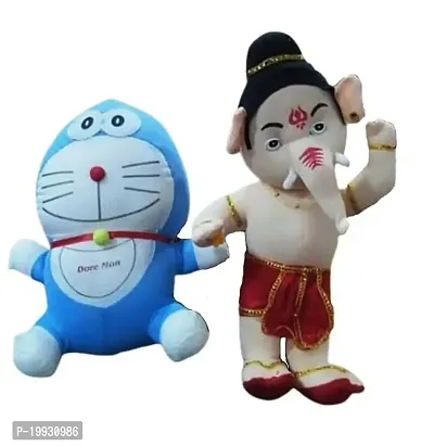 Anika Lovable Hugable Combo Doremon (30 cm) and Lord Ganesha (40 cm) Soft Toy for Kids-thumb0