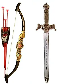 Premium Quality Anika Bahubali Set Of Bow And Arrow For Kids Fun Game Pack Contain 3 Arrows And 1Bow And 1 Sword (Multicolor)-thumb1